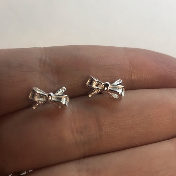 Sterling Silver 925 Bow Stud Earrings - Picture 3 of 4